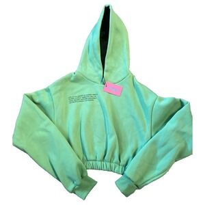 Edikted Life Is Too Short Green Cropped Hoodie Size M NEW! Boutique Super Soft